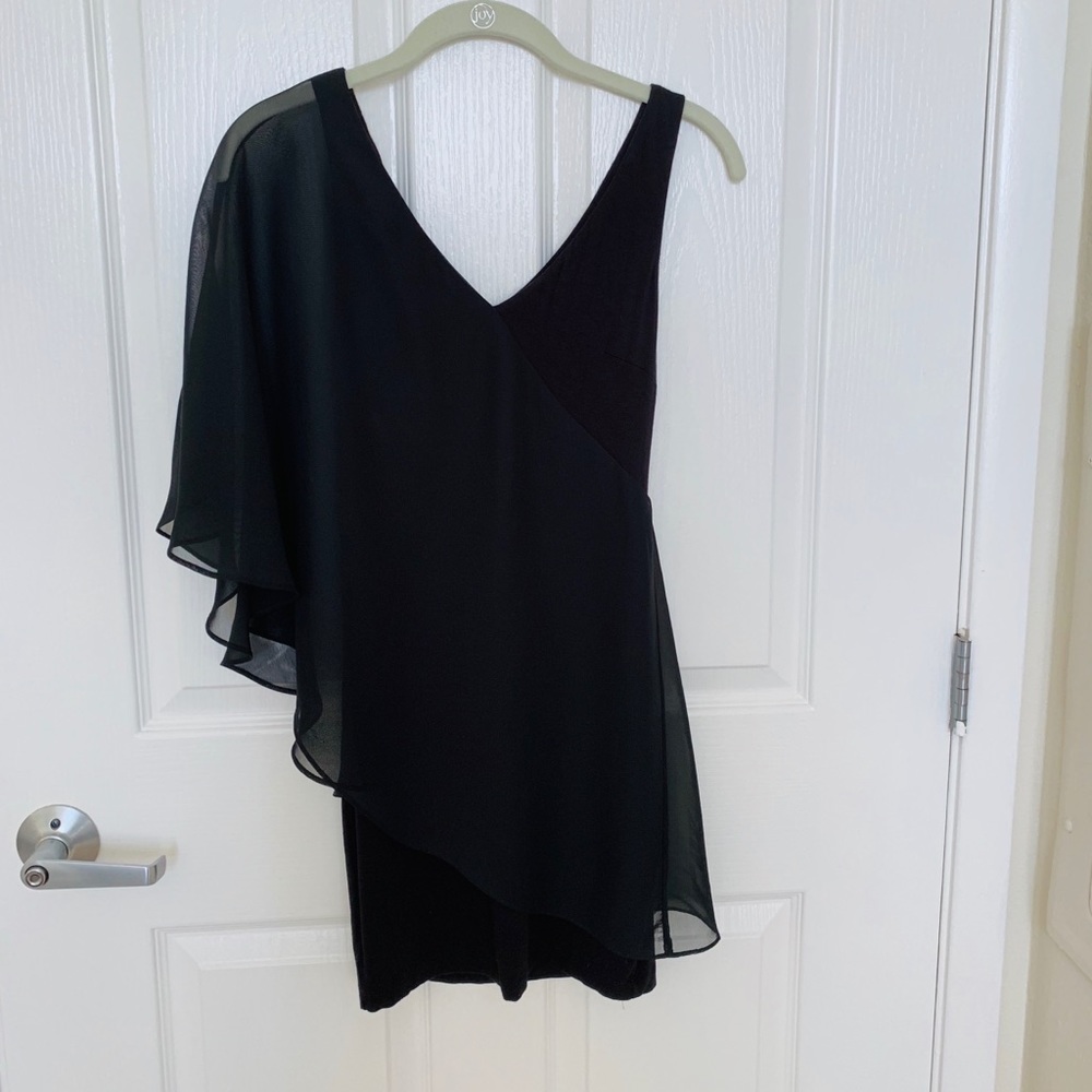 Bebe Asymmetric Flutter Sleeve Dress